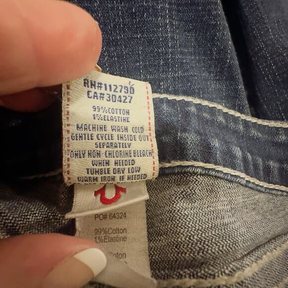 Vintage True Religion Joey Big T Jeans Women’s Size 32 Blue Dark Wash Flare Leg - Picture 9 of 10